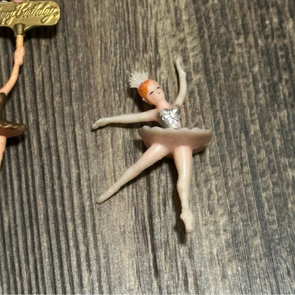 Vintage ballerina dancer candle holder birthday cake topper cupcake picks VTG